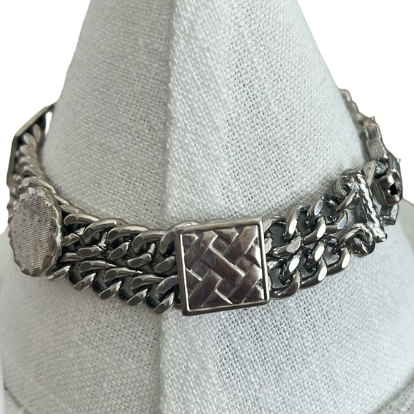 Silver Tome Clasp Bracelet Circle and Square Medallions - Picture 3 of 6